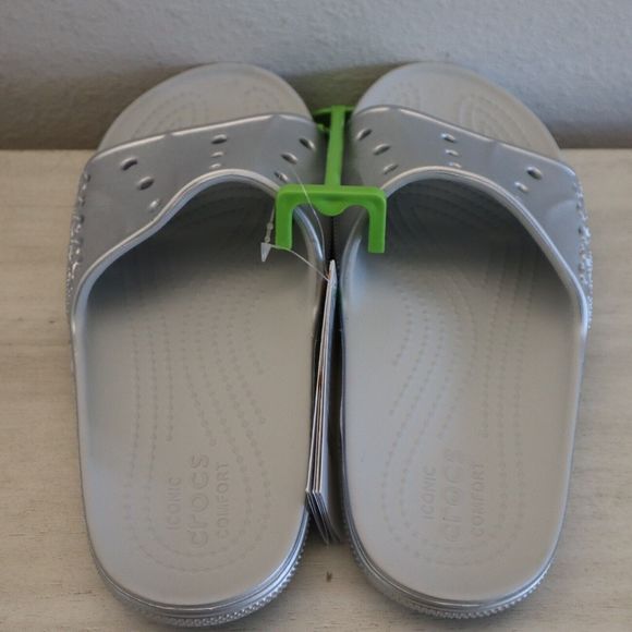 Crocs 209210 Men's Sz 5 Women's Sz 7 Silver Metallic Baya II Slides Sandals - Picture 3 of 8